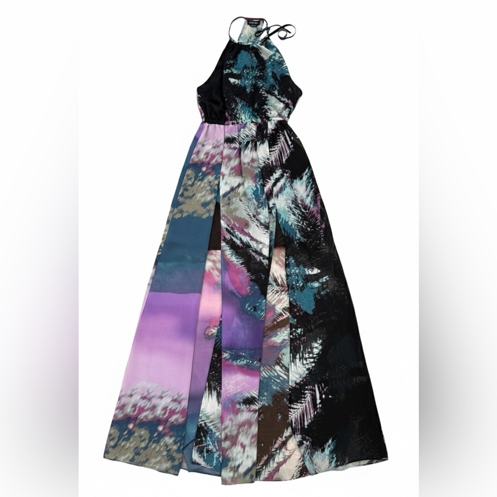 Bebe Black and Blue Patterned Dress